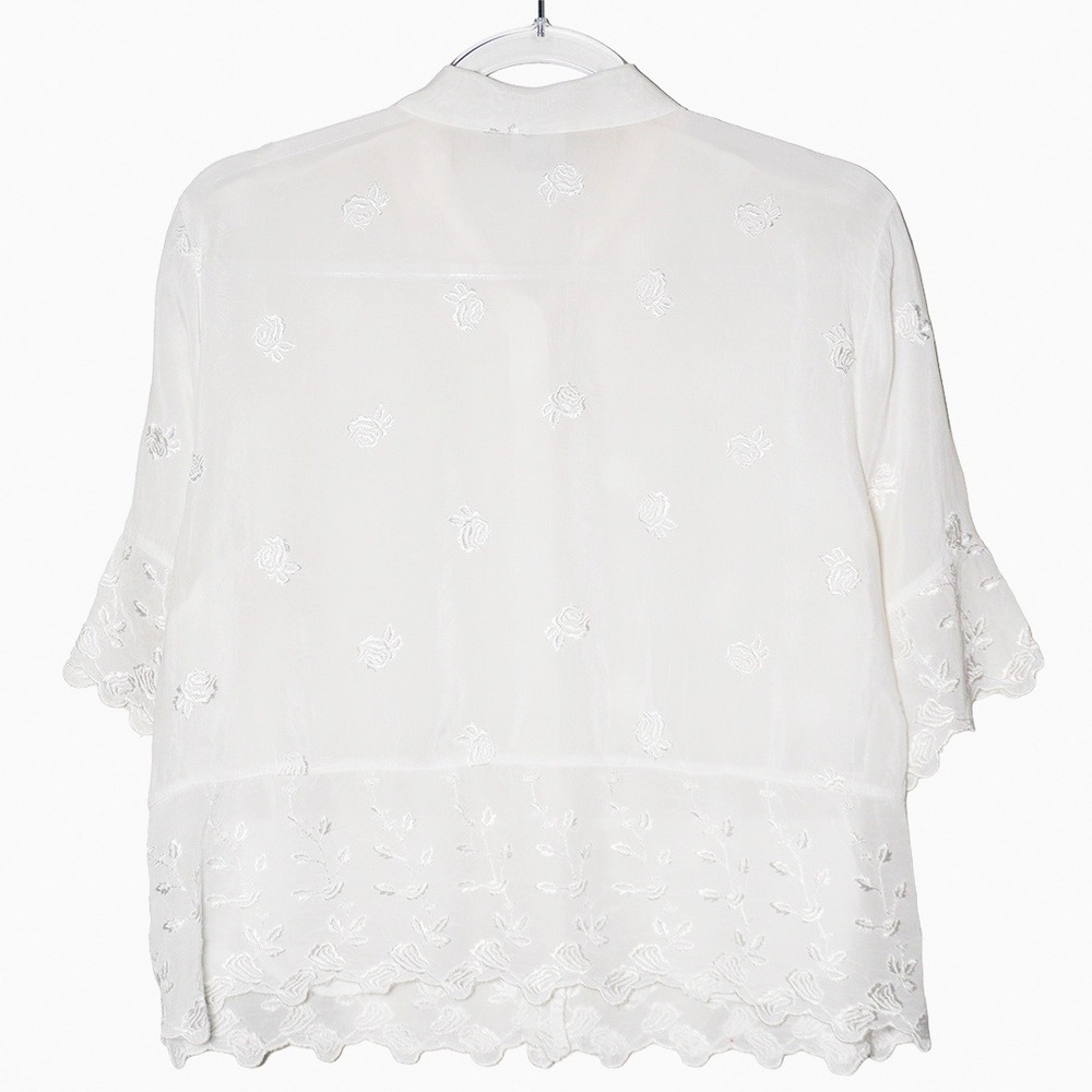 Johnny Was 0X White Embroidered Scallop Silk-Feel Blouse Luxury Boho Top Large - Picture 3 of 10